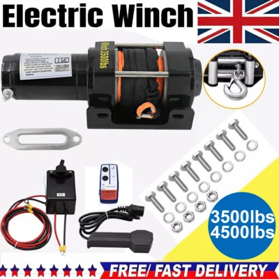 CHENTIANXIA UK Updated Electric Winch 12V 4500lb/3500lb + Synthetic Rope ATV Wireless Remote