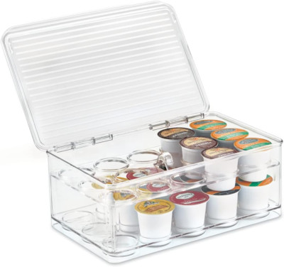 Idesign 2-Tier Coffee Pod Holder Lidded Bin, Plastic Pantry and Kitchen Stora...