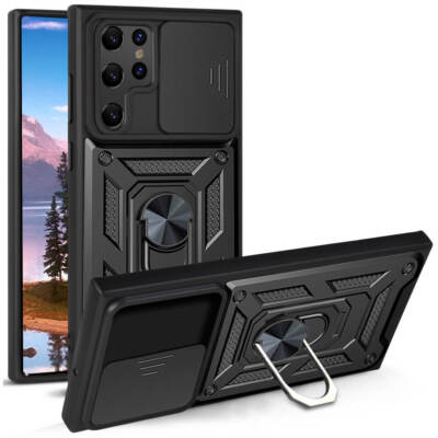 Hülle für Samsung Galaxy S22 Ultra 5G Handy Kamera Abdeckung Magnet Ring Schwarz