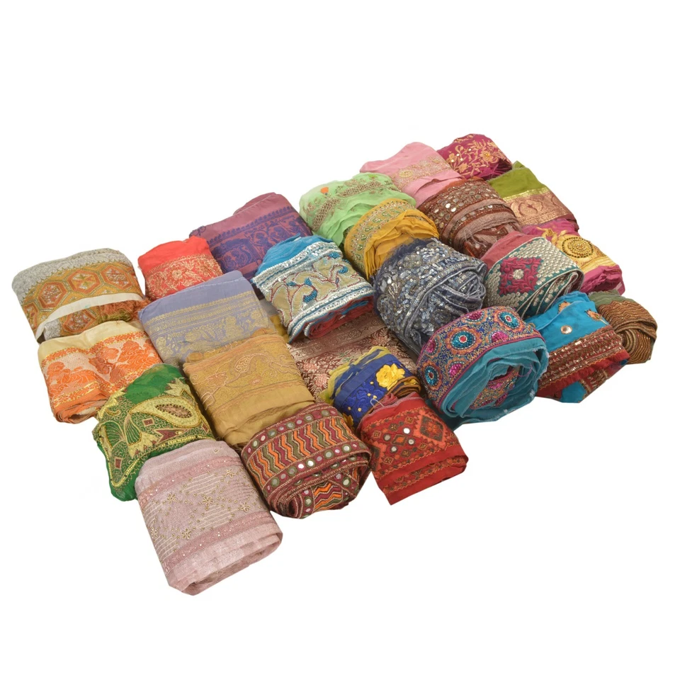 Sanskriti Vintage Assorted Sari Border Antique Handmade 25 YD Sewing Craft Lace - Image 4 of 4