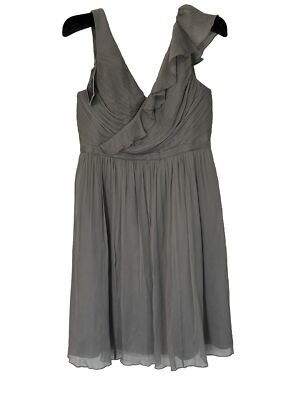 J. Crew Women 100% Silk Serena Mini Skater Dress Ruffle V Neck Gray Sz 14 |  eBay