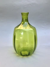Blenko Olive Green Glass Optic Hand Blown Decanter Vase 6416 READ Joel Myers MCM