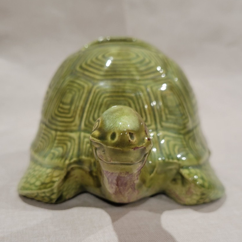 Green Ceramic Turtle Figurine Coin Bank Piggy Bank without Bottom Stopper