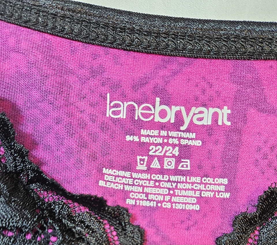 Lencería LANE BRYANT Top Corto de Encaje Fusia, Negro Estampado de Serpiente Plus 22/24 Camisón Foto 2 de 4