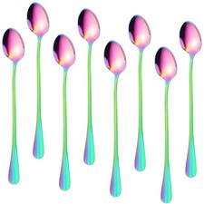 8 Pcs Long Handle Spoons,Satainless Steel Tea Spoons,Ice Cream Spoon,Long Cof...