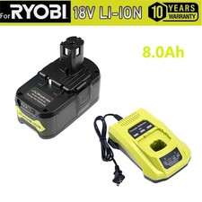 8.0Ah Battery Replacement for Ryobi P108 18V Lithium ion Batteries P100 Charger