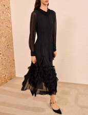 Women Ulla Johnson Silk Ruffle Slim Fit A-line Midi Dress