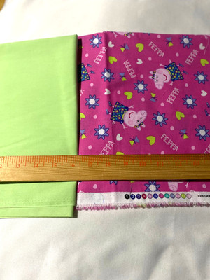 Peppa the Pig cotton fabric 16'' x 44'', solid citrus green cotton 17'' x 44''