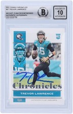 Trevor Lawrence Jaguars Signed 2021 Panini Chronicles #47 BAS 10 Rookie Card. rookie card picture