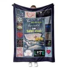 Blue Nurse Appreciation Week RN LPN Gift Fleece Throw Blanket 50x60 Inch