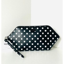 GANNI Bou Cosmetic Pouch Black White Polka Dot Recycled Leather Wristlet