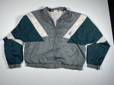 Vintage 90s Reebok Vector Embroidered Track Jacket Gray Teal Large Colorblock