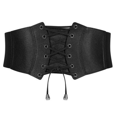 WERFORU Women Corset Elastic Belt Wide Retro Lace-up Fit Waist 27''-30'', Black 