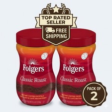 Folgers Classic Roast Instant Coffee 8 oz Jar Pack of 2 Medium Roast Crystals