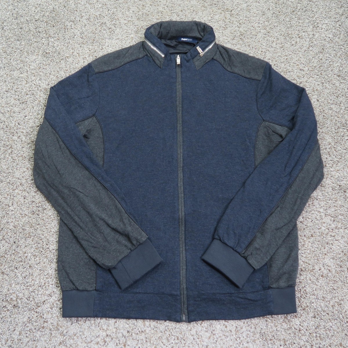Zegna Sport Jacket Mens XL Blue Full Zip Windbreaker Bomber Lined