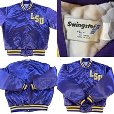 Vtg LSU Tigers Swingster Satin Bomber Jacket Sz L Nylon Made In USA SEC NCAA
