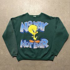 Vintage 90s Looney Tunes Freeze Tweety Bird Graphic Sweatshirt XL Green Cartoon