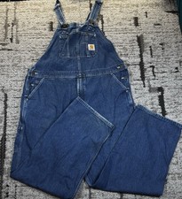 Carhartt Jean Bib Overalls Mens 44x32 Blue Denim Work Wear R07-DST