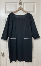 Talbots Black Ponte Knit Tweed Trim A-line Dress 16 Heritage Preppy Academia