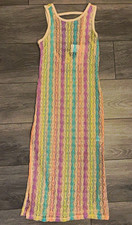 Miken Swim Size XS Multicolor Striped Crochet Swimsuit Cover Up Dress New w/Tags