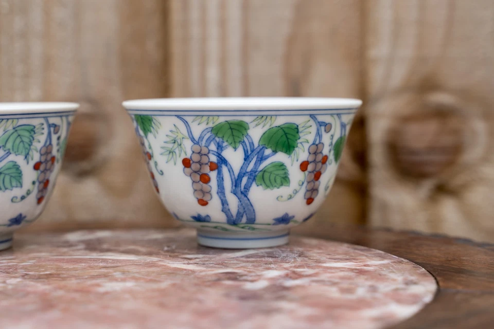 Par de tazas chinas Doucai de 5 cm de alto 8 cm de diámetro Foto 3 de 4