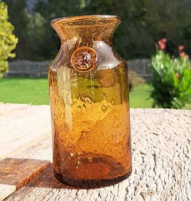 Original Erik Höglund Glasvase Boda Schweden Vintage Bernstein mi