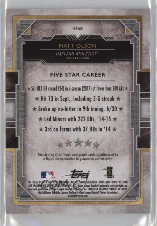 2018 Topps Five Star Matt Olson #FSA-MO Auto - Image 2 of 2