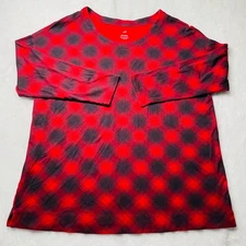 J Jill Womens Red Black Buffalo Plaid Scoop Neck Supima Tunic Top Size XL