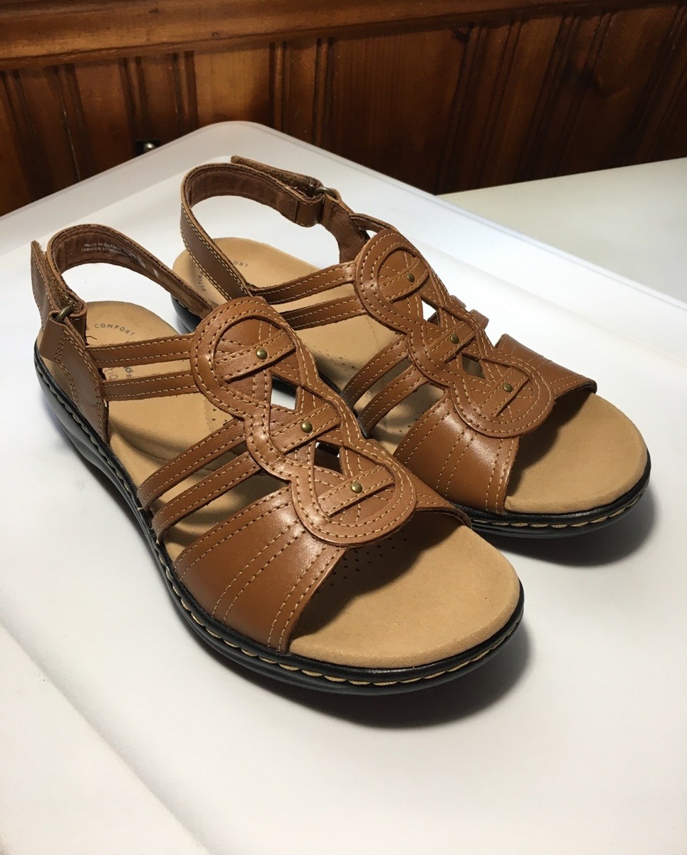 Clark’s Collection Leisa Janna Size 8.5M Tan Leather Slingback Lt Weight Sandals