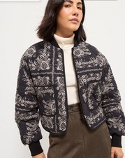New George Cotton Quilted Boxy Jacket Black Scarf Print Quilted Bomber Jacket 16
