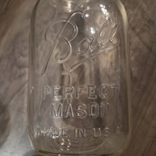 Imperfections ~Ball Perfect Mason Jar Quart Ribbed Sides Vintage No Lid