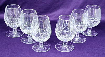 Waterford Crystal Lismore Small Brandy Sniffers 4 1/2'' 8pt Star  Set of 6 - MINT