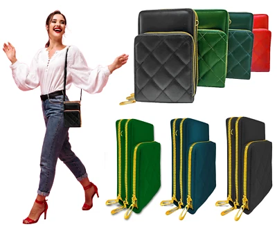 CELINO Quilted PU Leather Mobile Phone Crossbody Bag – Wallet Pouch with Zipper