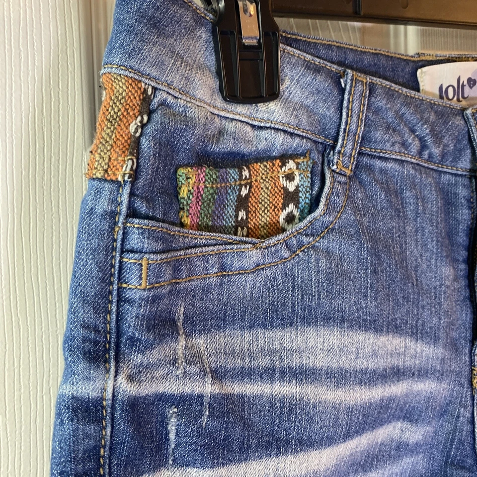 RARO Jolt Mujeres Juniors 5 Pantalones Cortos Jean Corte Crotchet Tejido Geométrico Envejecido Foto 2 de 4