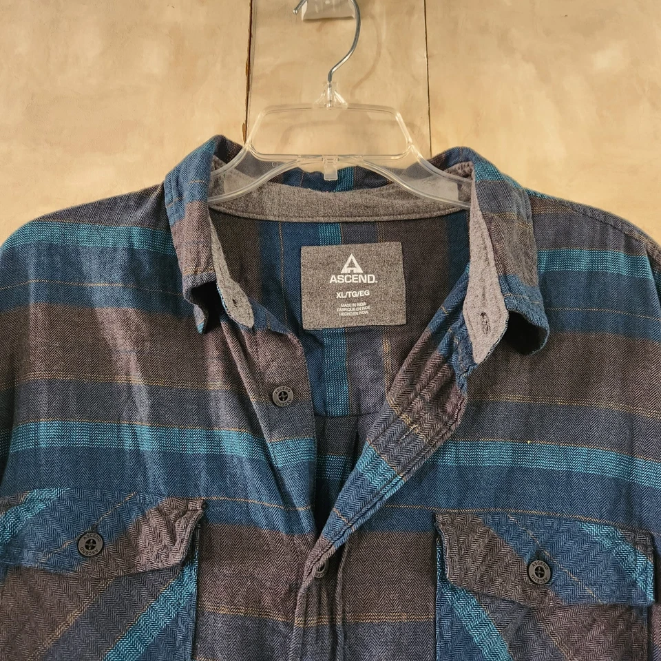 Camisa de franela Ascend Light para hombre XL informal a cuadros con botones 100 % algodón Foto 2 de 4