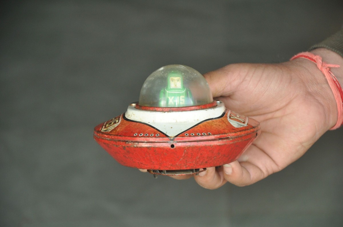 Vintage X- 15 Spaceship Round Mechanical System Litho Tin Vintage X- 15 Spaceship Round Mechanical System Litho Tin