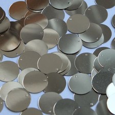 Round Flat Sequin 15mm Top Hole Light Gold Metallic Paillettes. Made in USA