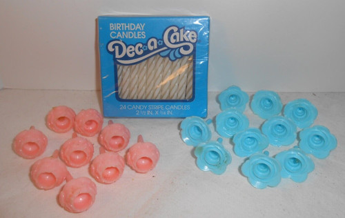 Birthday Cake Candles and Holders Vintage White Striped Candles Sealed