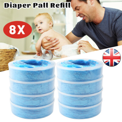 8X Nappy Disposal System Refill Cassettes Wrappers Bag Sacks Pack Bin ...