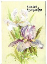 VTG SYMPATHY Card approx 4.5 X 6.5" Sincere Sympathy w/Purple Iris