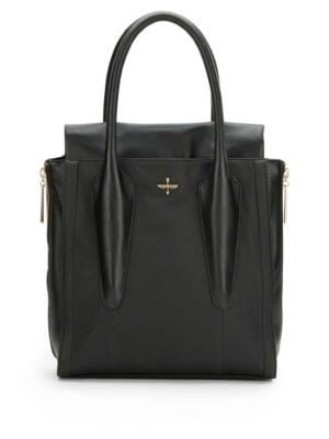 Pour La Victoire Richie expandable black leather trapeze tote handbag READ