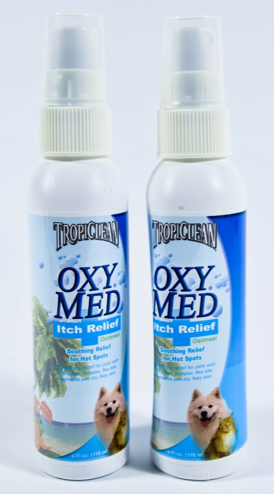 2 TropiClean OxyMed Medicated OATMEAL ITCH RELIEF Soothing Spray