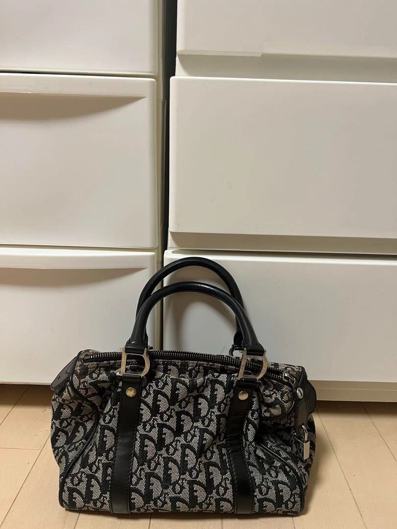 Mini sac à main Christian Dior Trotter Boston bleu marine argent occasion
