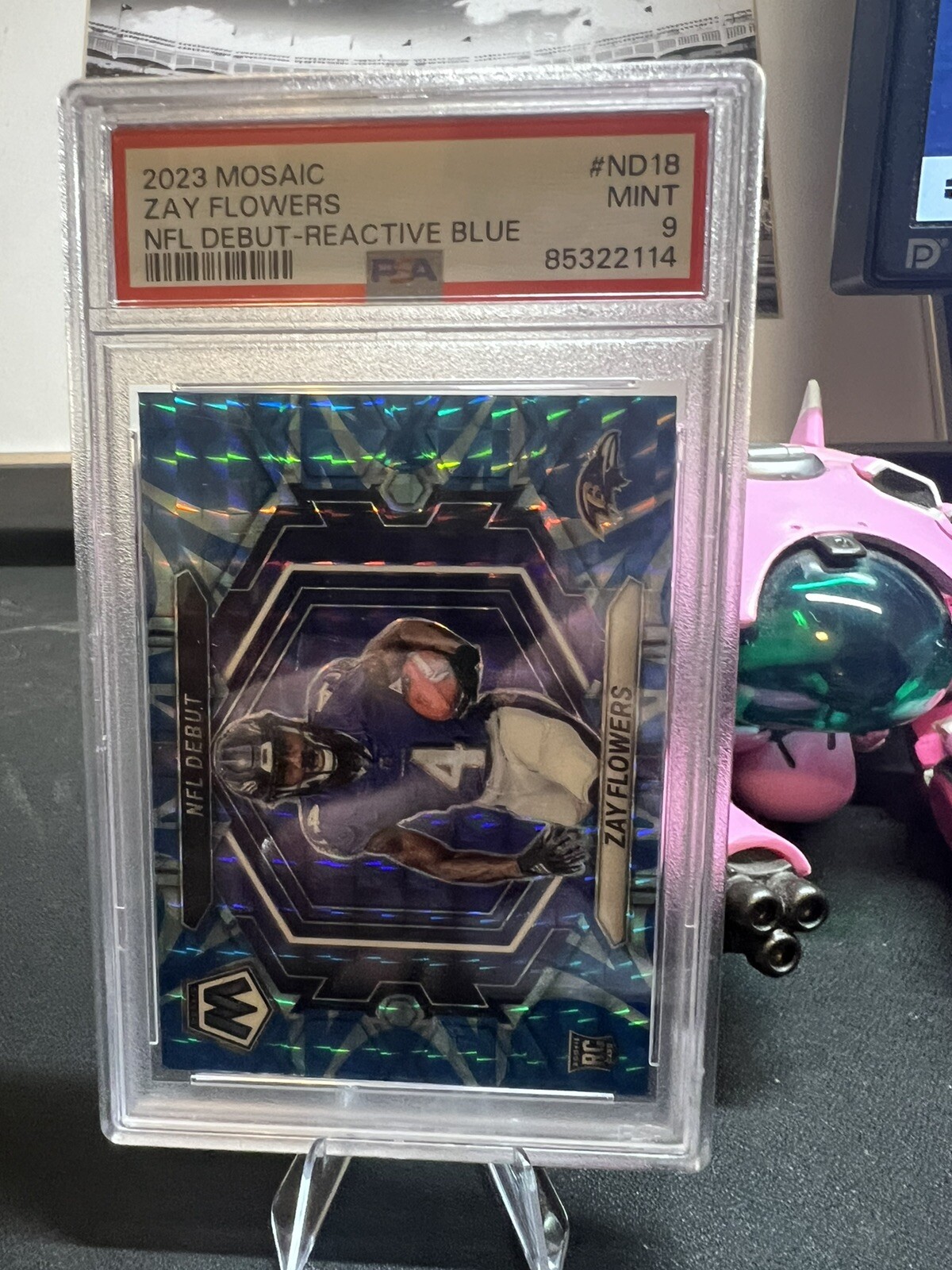 Zay Flowers RC 2023 Mosaic #ND18 NFL Debut Reactive Blue PSA 9-MINT Ravens