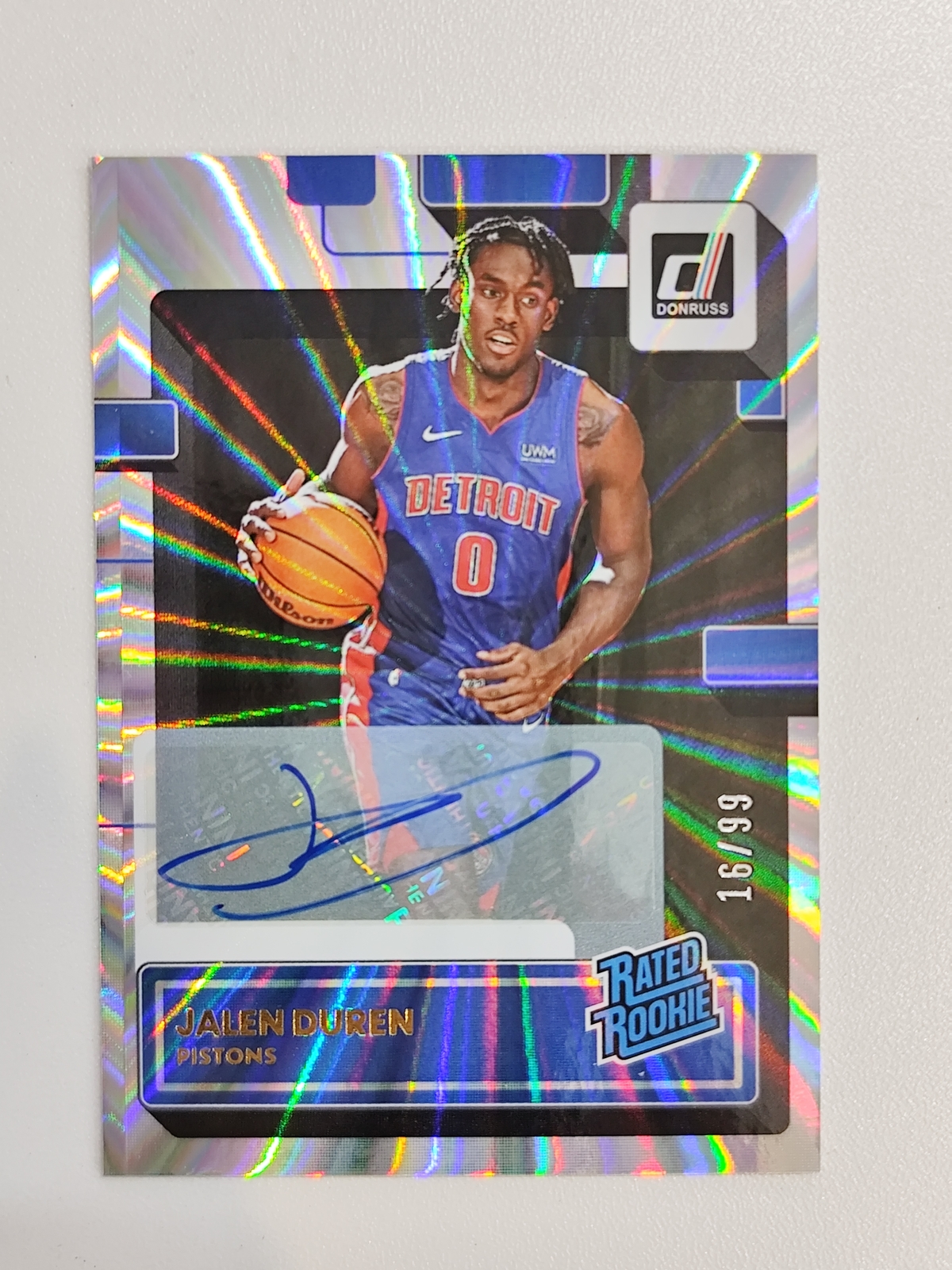 Jalen Duren 2022-23 Panini Donruss Autographs Rated Rookie /99 Holo Laser -Dw