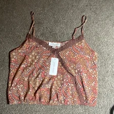 Pink Rose Sleeveless Crop Top Dress Cami Floral Brown Coral Orange White Large