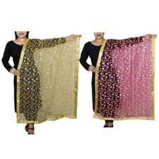 Indian Net Dupatta Embroidery Beads Gotta Patti Chunni Scarves For Wedding Party