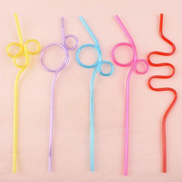 10pcs Colorful Straw Crazy Curly Loop Coloured Plastic Drinking Straws