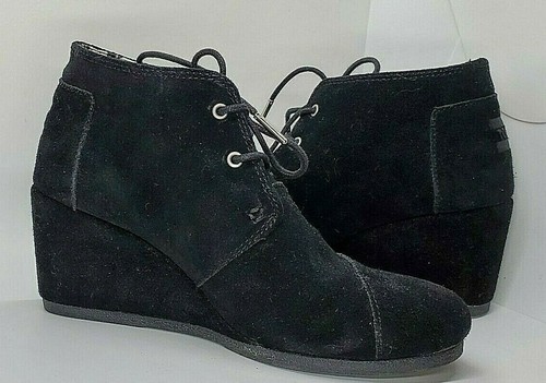 Toms Black Size 8 Lace Up Wedge 