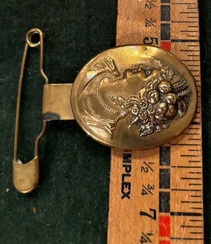 VICTORIAN BRASS?COPPER? MONEY PIN CORSET BODICE CHATELAINE BELT SLIDE CAMEO RARE - Picture 5 of 12